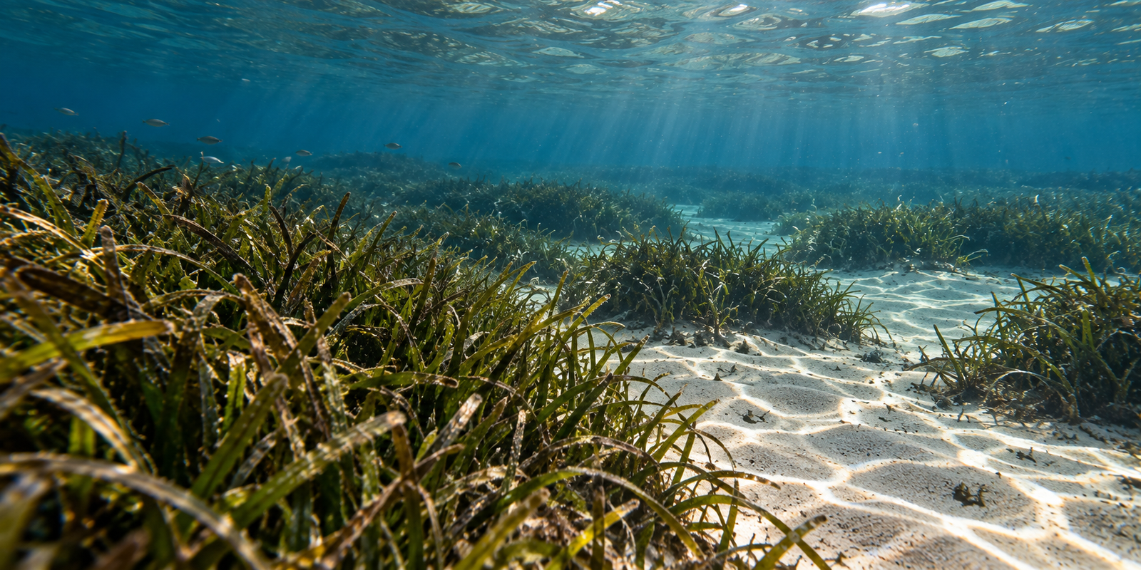 Pradera de posidonia con claros y pasillos de arena